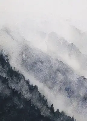 Fensterrollo mit Motiv nebelige Berge