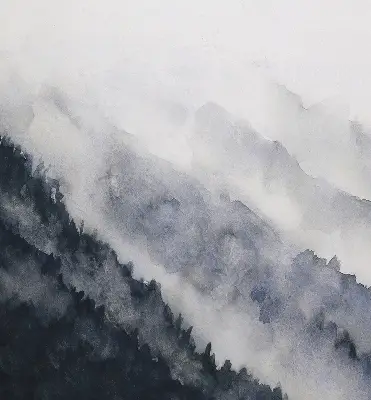 Fensterrollo mit Motiv nebelige Berge