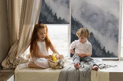 Fensterrollo mit Motiv nebelige Berge