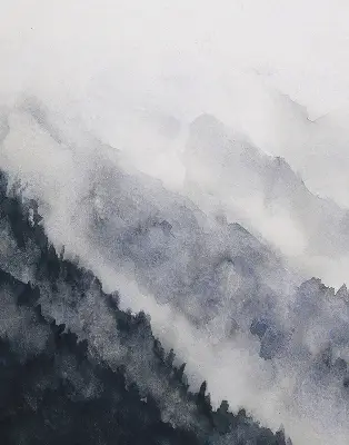 Fensterrollo mit Motiv nebelige Berge