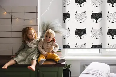 Fensterrollo mit Motiv gezeichnete Fuchsköpfe