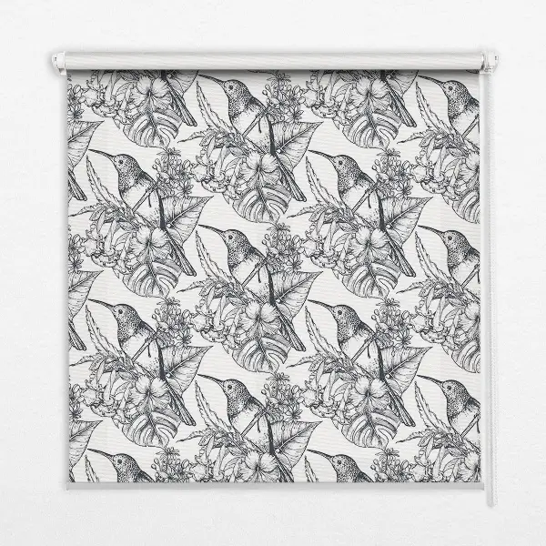 Fensterrollo mit Motiv gezeichneter Blumen