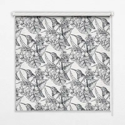 Fensterrollo mit Motiv gezeichneter Blumen