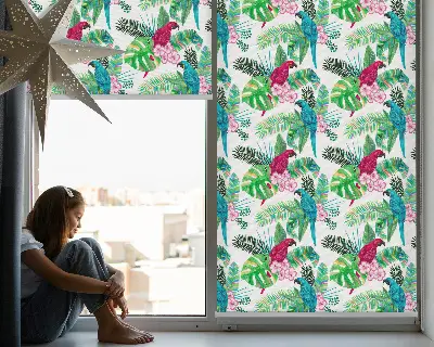 Fensterrollo für den Innenbereich mit Papageien Motiv