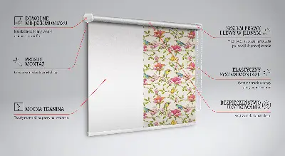 Fensterrollo mit Motiv von Vögeln auf Blumen