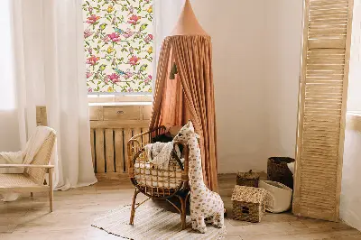Fensterrollo mit Motiv von Vögeln auf Blumen