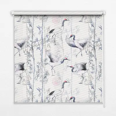 Fensterrollo mit Motiv von Reihern und Bäumen
