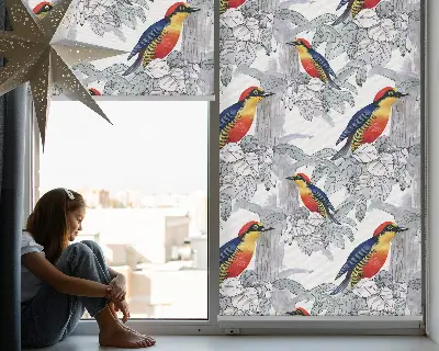 Fensterrollo innen mit Motiv Farbenfroher Vogel