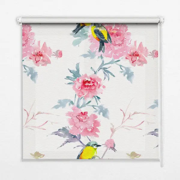 Fensterrollo mit Motiv von Vögeln auf Blumen
