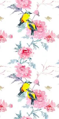 Fensterrollo mit Motiv von Vögeln auf Blumen