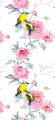 Fensterrollo mit Motiv von Vögeln auf Blumen