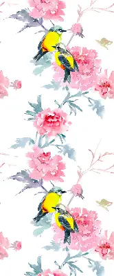Fensterrollo mit Motiv von Vögeln auf Blumen