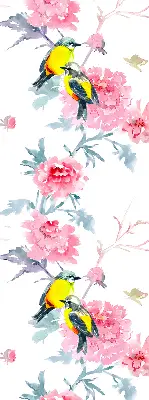 Fensterrollo mit Motiv von Vögeln auf Blumen