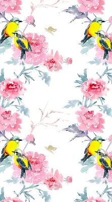 Fensterrollo mit Motiv von Vögeln auf Blumen