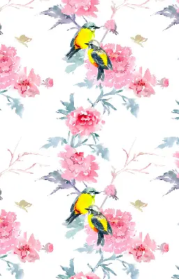 Fensterrollo mit Motiv von Vögeln auf Blumen