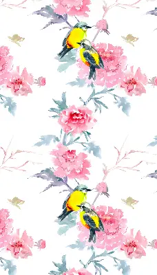 Fensterrollo mit Motiv von Vögeln auf Blumen