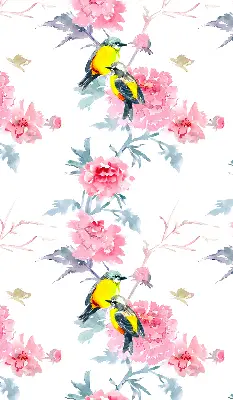 Fensterrollo mit Motiv von Vögeln auf Blumen