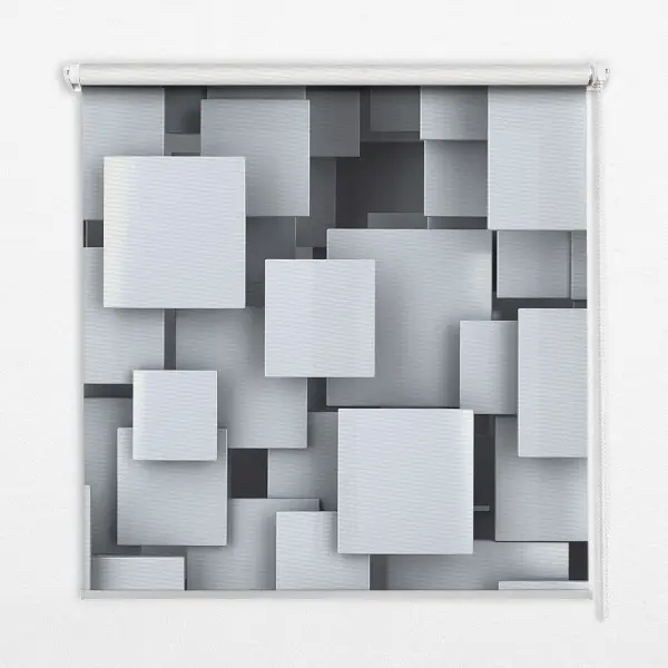 Rollo Fenster mit grauen 3D Quadraten