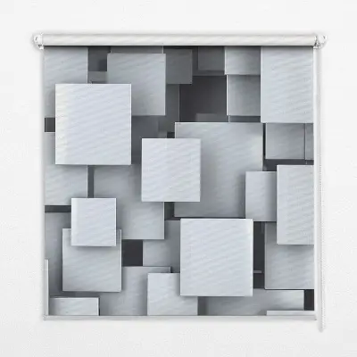 Rollo Fenster mit grauen 3D Quadraten