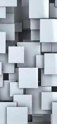 Rollo Fenster mit grauen 3D Quadraten