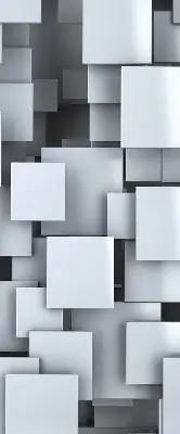 Rollo Fenster mit grauen 3D Quadraten