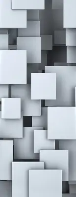 Rollo Fenster mit grauen 3D Quadraten