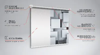 Rollo Fenster mit grauen 3D Quadraten