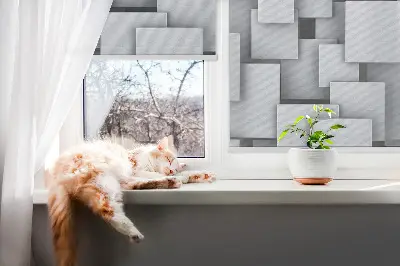 Rollo Fenster mit grauen 3D Quadraten
