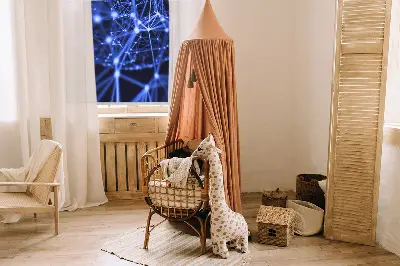 Rollo Fenster mit blauem Punktemuster durch Linien verbunden
