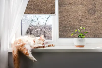 Fensterrollo für den Innenbereich in dunkler Holzoptik