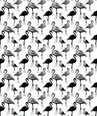 Fensterrollo für den Innenbereich mit schwarzem Flamingomuster