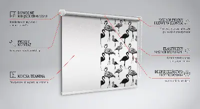 Fensterrollo für den Innenbereich mit schwarzem Flamingomuster