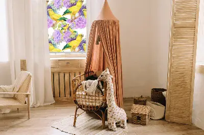 Fensterrollo für den Innenbereich mit gelbem Papageienmotiv