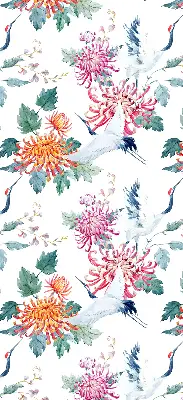 Fensterrollo mit Motiv Reiher und Blume