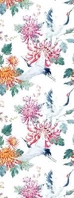 Fensterrollo mit Motiv Reiher und Blume