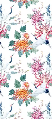Fensterrollo mit Motiv Reiher und Blume