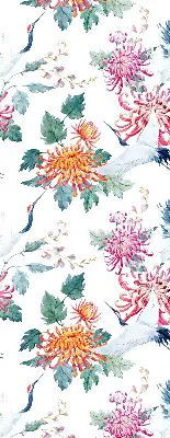 Fensterrollo mit Motiv Reiher und Blume