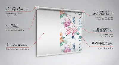 Fensterrollo mit Motiv Reiher und Blume