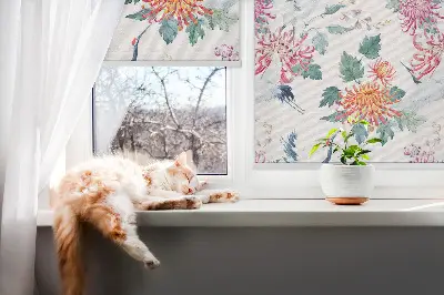 Fensterrollo mit Motiv Reiher und Blume