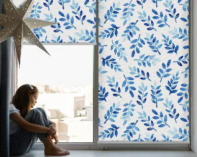 Fensterrollo mit Motiv blaue Blätter