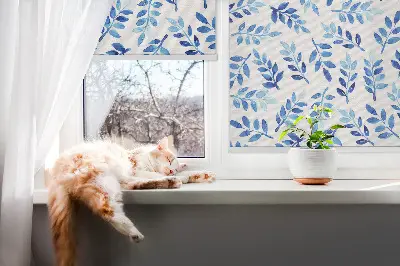 Fensterrollo mit Motiv blaue Blätter