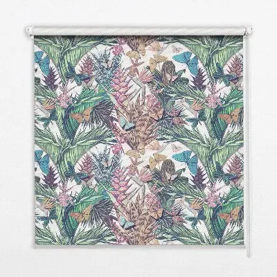 Fensterrollo mit Motiv von Schmetterlingen auf Blumen