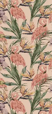 Fensterrollo mit Motiv Flamingos und Blumen