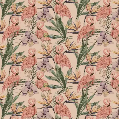 Fensterrollo mit Motiv Flamingos und Blumen