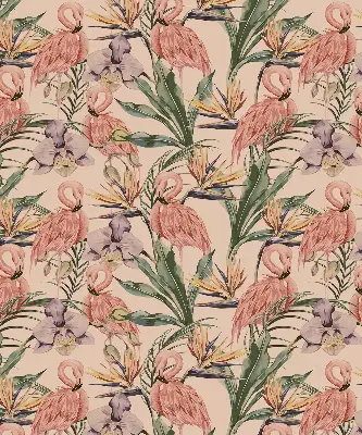 Fensterrollo mit Motiv Flamingos und Blumen