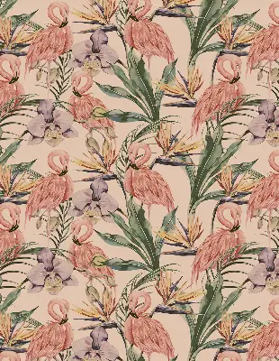 Fensterrollo mit Motiv Flamingos und Blumen