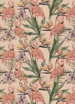 Fensterrollo mit Motiv Flamingos und Blumen