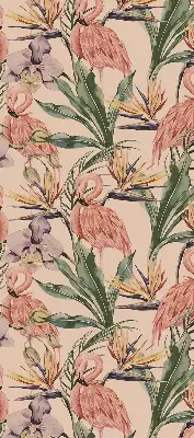 Fensterrollo mit Motiv Flamingos und Blumen