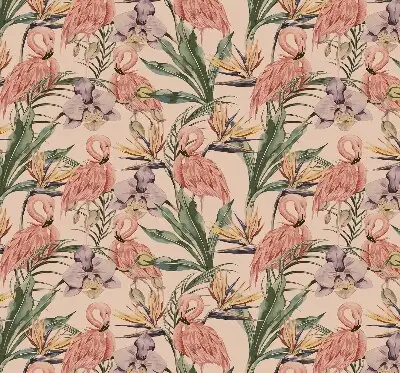 Fensterrollo mit Motiv Flamingos und Blumen