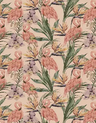 Fensterrollo mit Motiv Flamingos und Blumen